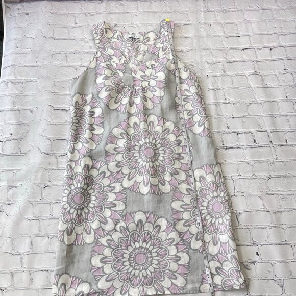 LOFT Factory woman’s 100% Linen Dress Gray Lavender Floral print sleeveless 8 - Picture 8 of 12